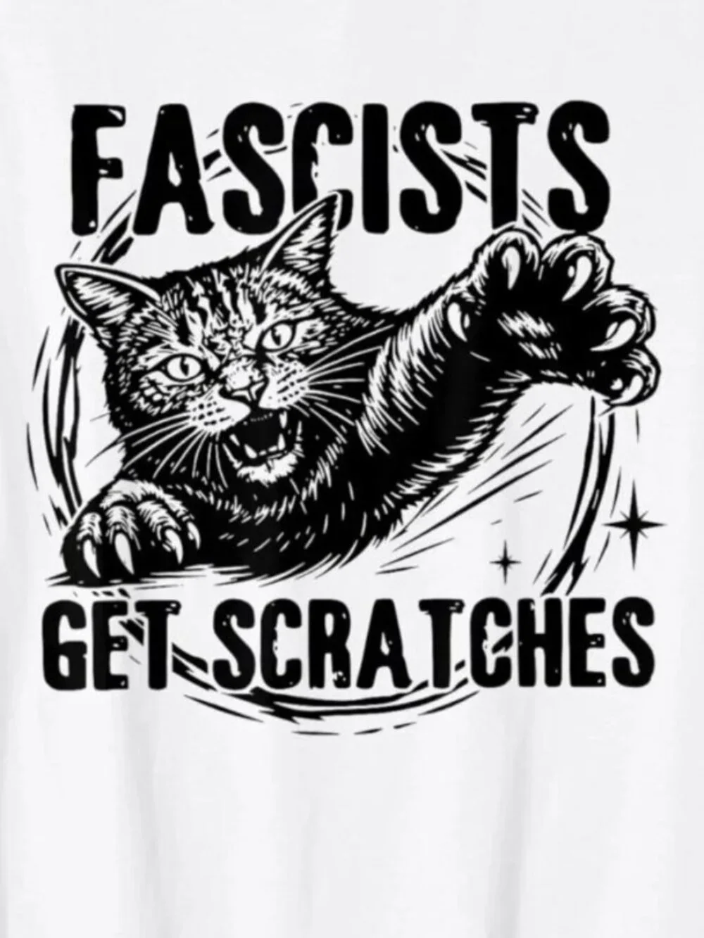 Black Cats Against Fascists Get Scratches T-Shirt 261 - Picture 2 of 5
